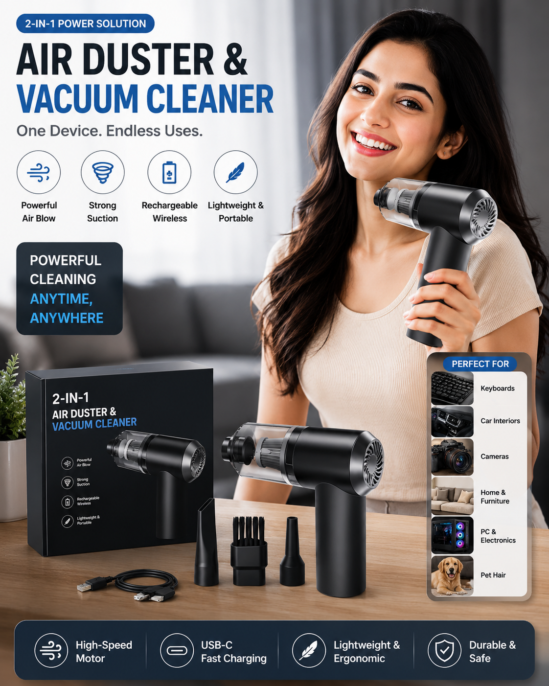 ⚡ Portable Air Duster & Mini Vacuum Cleaner