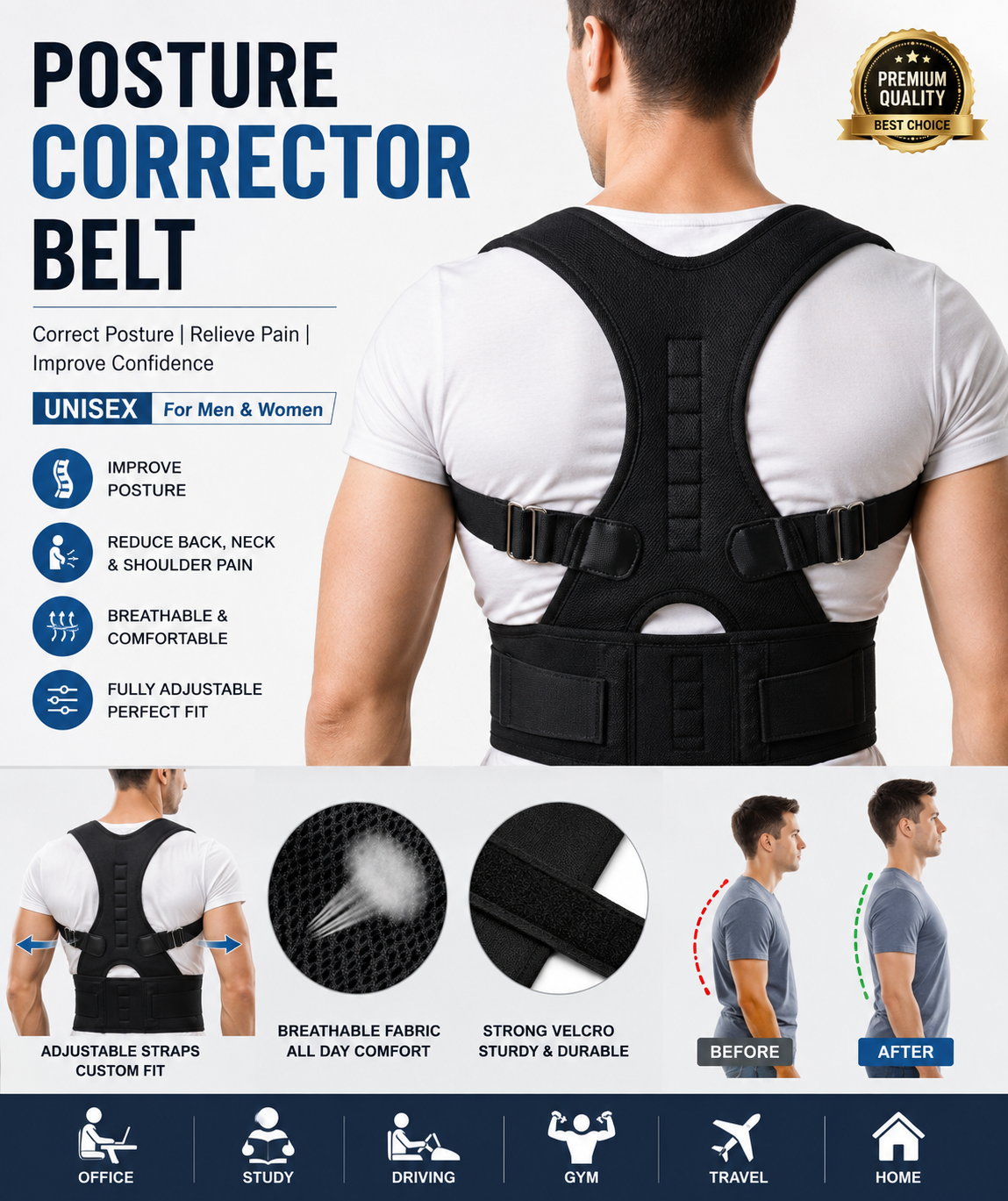 StraightFit Posture Corrector Belt for Men & Women